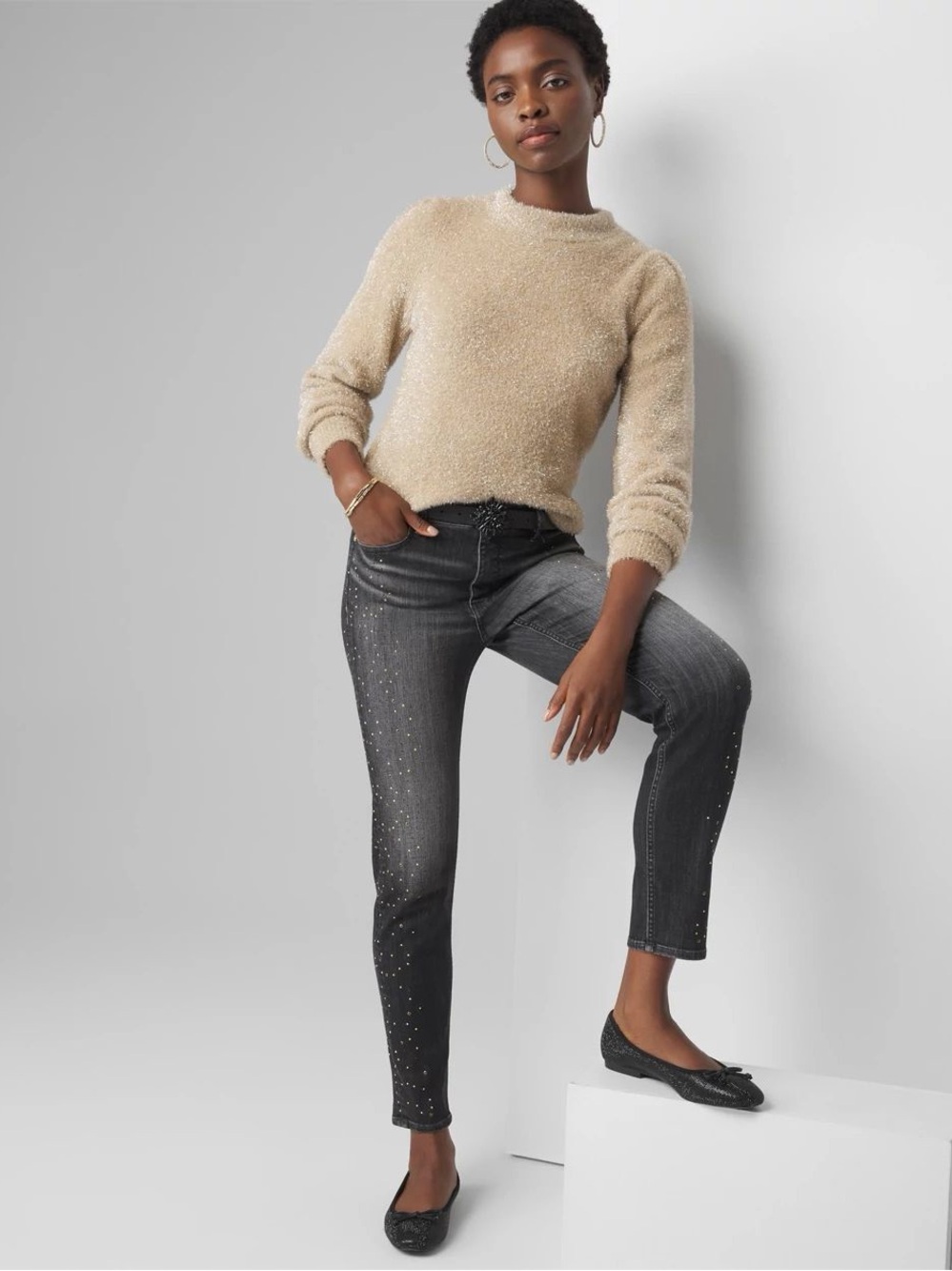 $149 NWOT WHBM White House Black Market High-Rise Embellished Slim Ankle Jeans 6